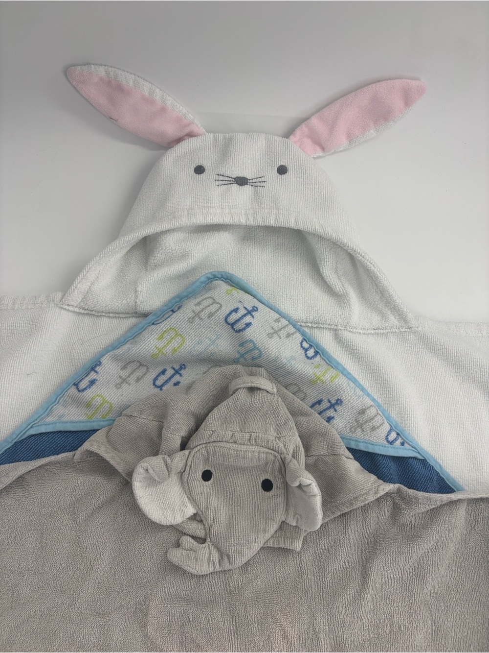 Kids Hooded Animal Towel Poncho - Bunny, Elephant, Blue Anchor Hood